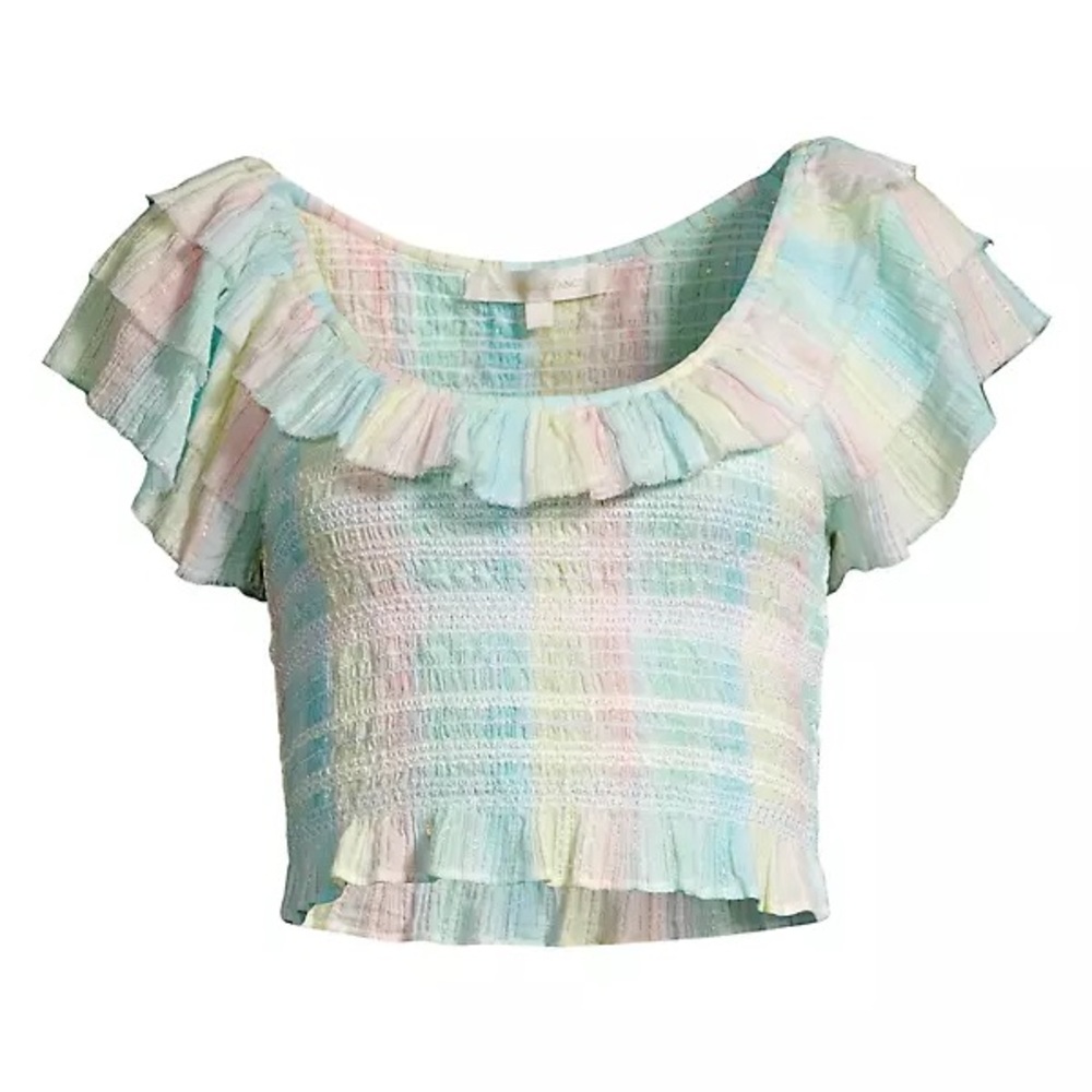 $195 LOVESHACKFANCY Saba Ruched Ombré Ruffle Croptop